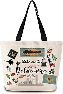 Take Me To Delaware Tote Bag Reusable Grocery Bags Aesthetic Shopping Shoulder Handbag with Interior Pocket Lightweight & Washable Stylish Delaware Travel Present for Women
