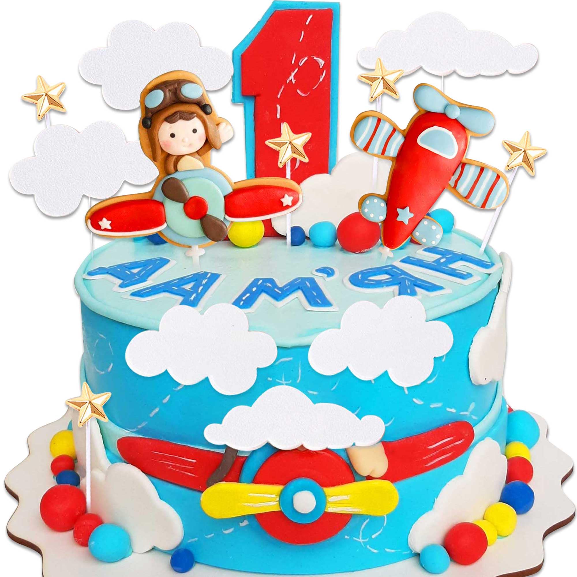 Decorazione Torta Aereo Compleanno | Cake Topper Con Pilota, Aereo E Stelle | Per Feste A Tema