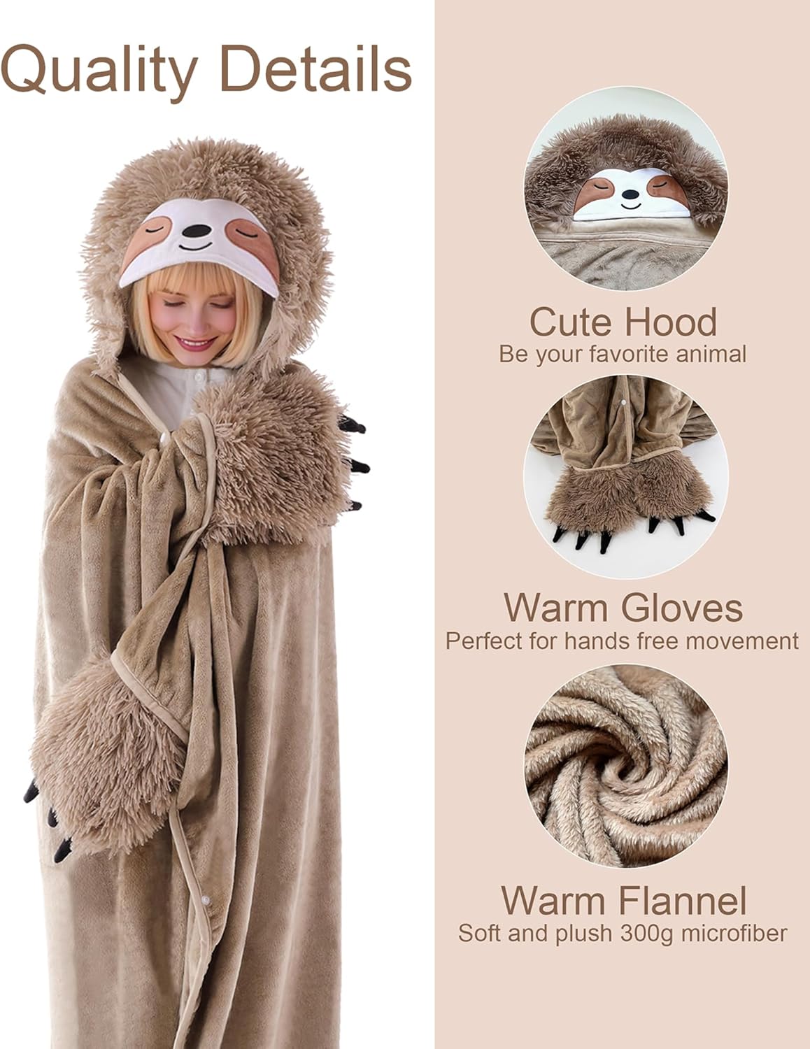 TOYSYM Wearable Hooded Blanket for Adults Soft Warm Cozy Plush Flannel Throw & Sherpa Hoodie Cloak Wrap Gifts for Adults