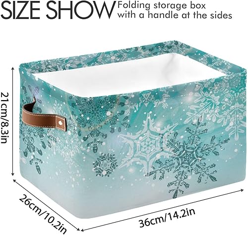 Miniatura 4 de Cesta de almacenamiento de Navidad de copos de nieve de color verde azulado turquesa plateado para estantes, organización de armario, estante de