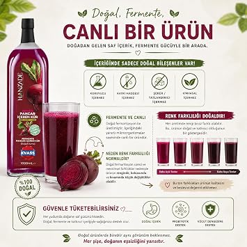 Hanzade Bitkisel Pancar Kvass Fermente Kırmızı Pancar İçeren Kür 1 Litre x 3 Adet Cam Şişe