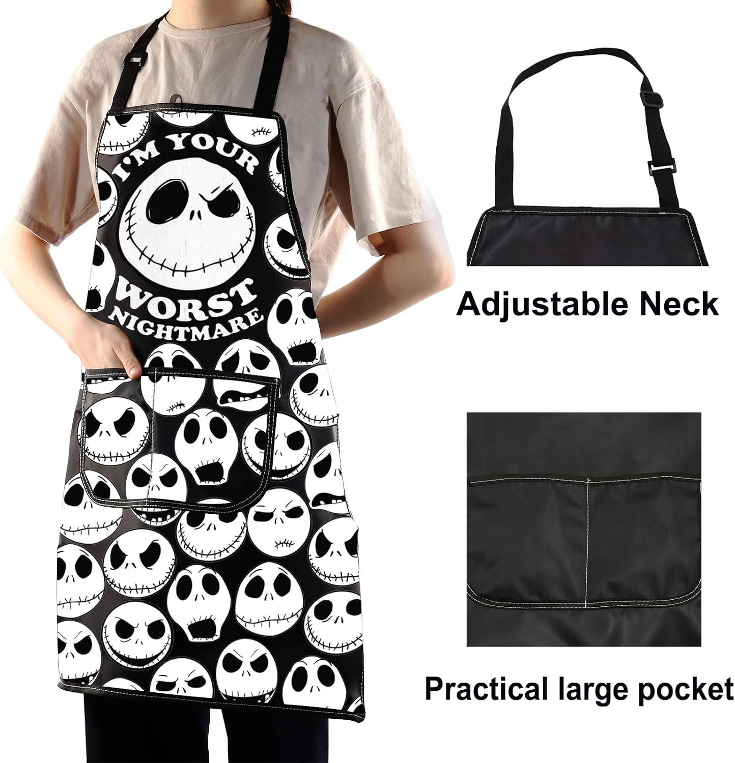 WZMPA Jack & Sally Kitchen Apron Horror Jack Fans Gifts I'm Your Worst Jack Adjustable Apron Jack Movie Merch image 4