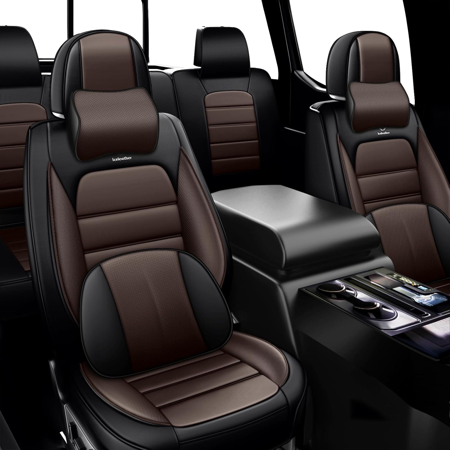 ILMO Fit for Ford Edge 2007-2026 Car Seat Covers, Waterproof Leather Seat Cover, Full Coverage with Compatible Airbag Seat Protector(Black Coffee, 5 Seat-Luxury)