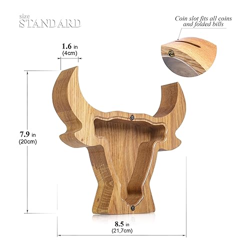 Miniatura 4 de BULL wooden piggy bank for boy girl kid adult Montessori waldorf toy Baby birthday christmas gift Tip jar Money box Basketball gift for son 2 SIZES