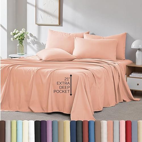 Miniatura 43 de Southshore Fine Living, Inc. Juego de sábanas de 4 piezas, sábana bajera de bolsillo profundo de 21 pulgadas, sábanas de microfibra, fundas