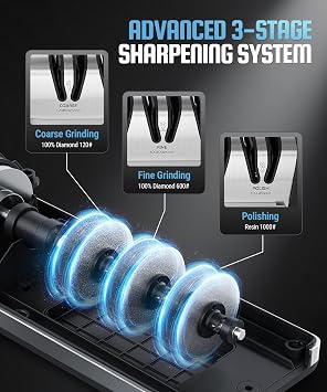 Electric Knife Sharpener for Kitchen Knives,Detachable Head,3-Stage