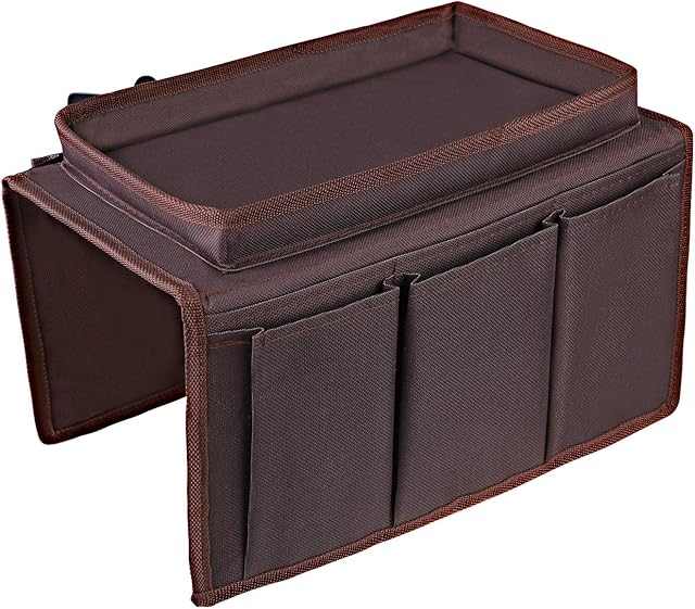 OOTSR Sofa Armrest Organizer With Tray, Couch TV Remote Storage Holder for Recliners Snacks Book Smartphones Magzines Glasses Cables