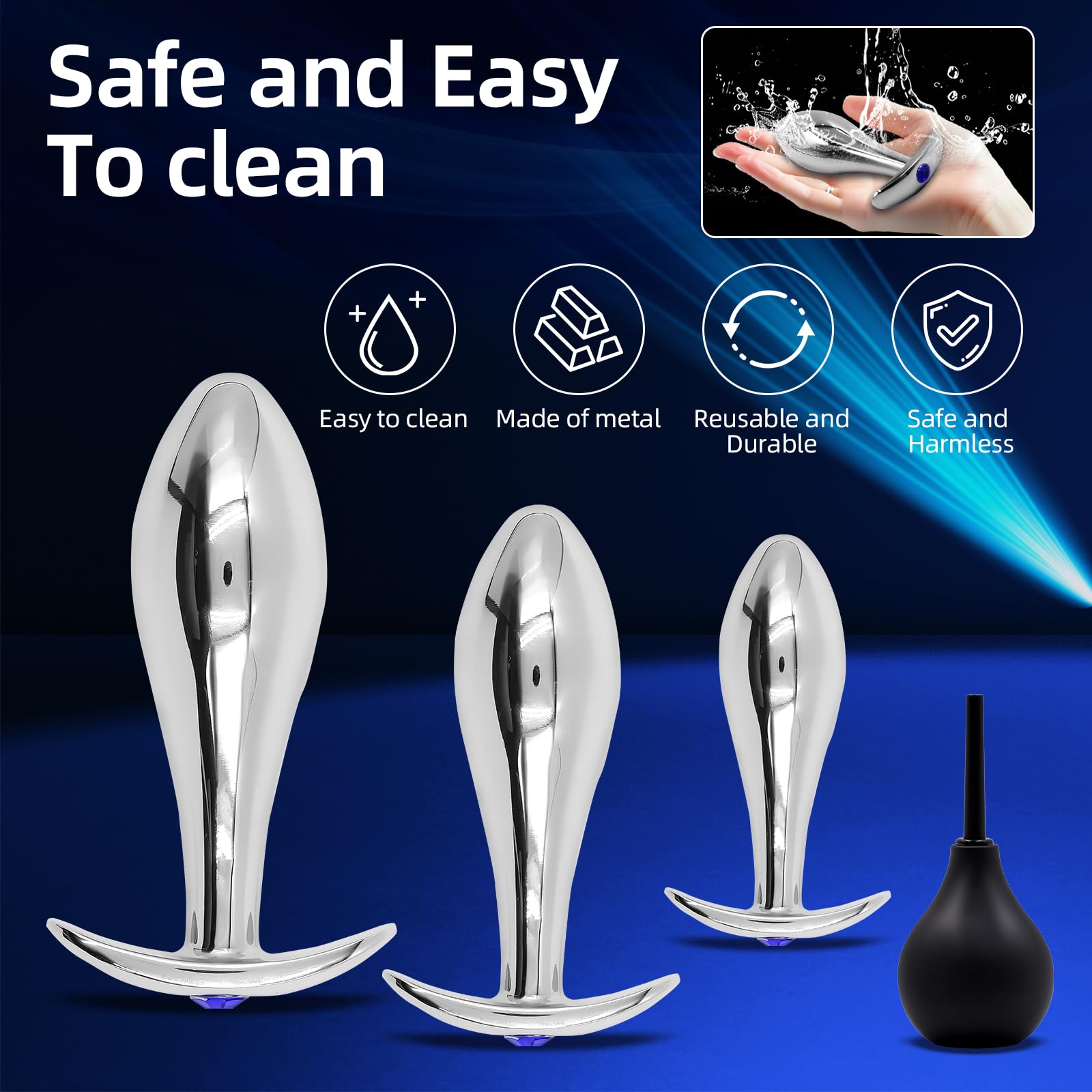 Metal Anal Plugs 4PCS with Luxury Jewelry T-Shaped Base Anal Trainer Kit Metal Butt Plug Prostate Massage Sex Toy Stimulation Adult Sex Toys for Men Women: Silvery Style