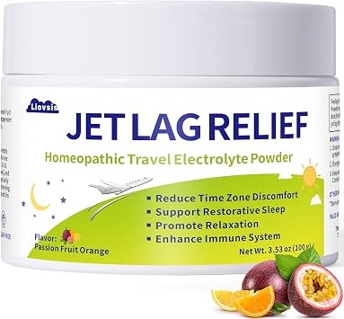 Jet Relief Lag Powder 100g, Long Flight Must Haves- Natural Flight Recovery with Travel Electrolytes & Plant-Based Extracts - Supports Focus, Sleep Rhythm & Fatigue Relief