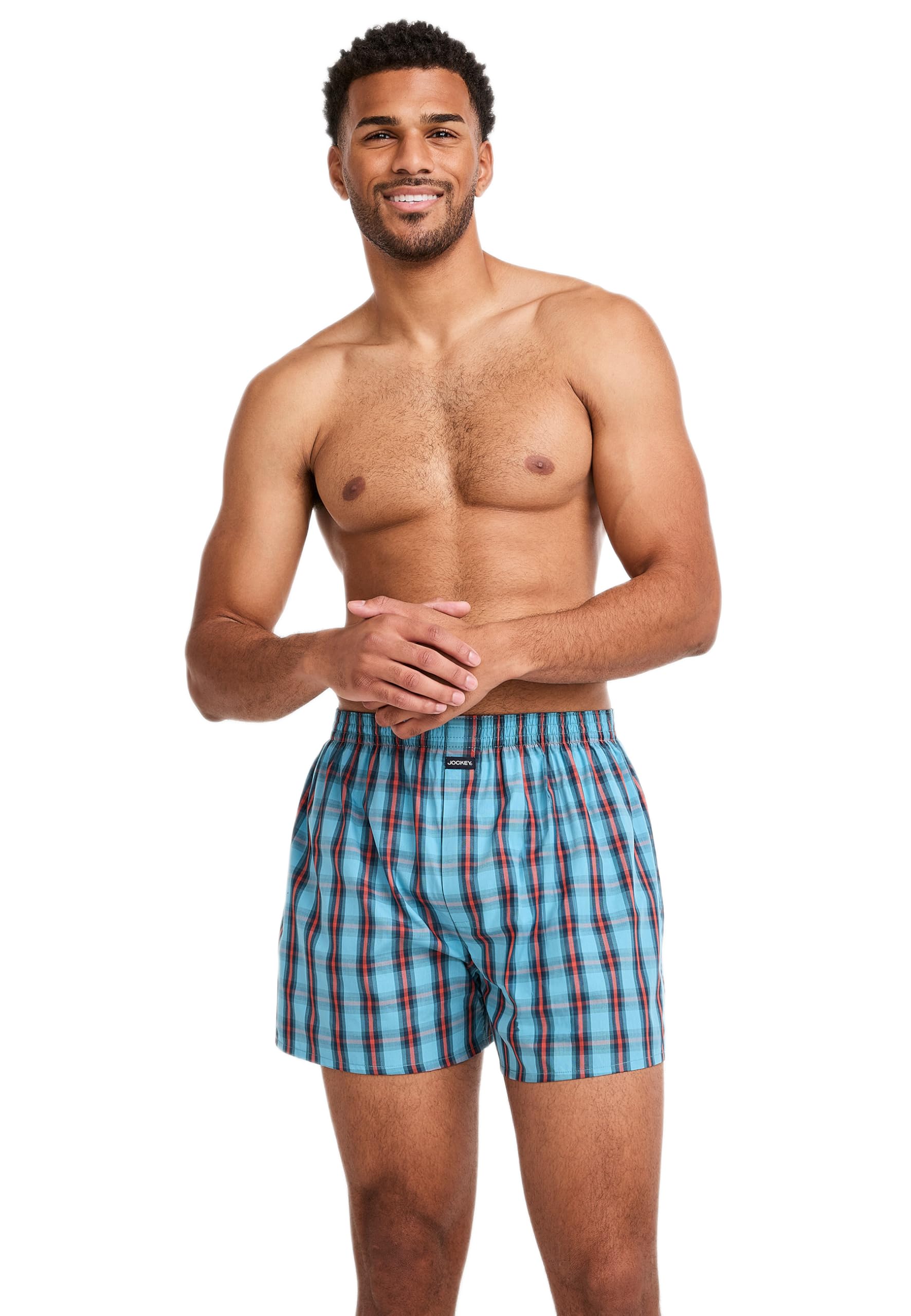 Jockey Men's Frantic Plaid Teal Everyday Check Woven Boxer, Xl