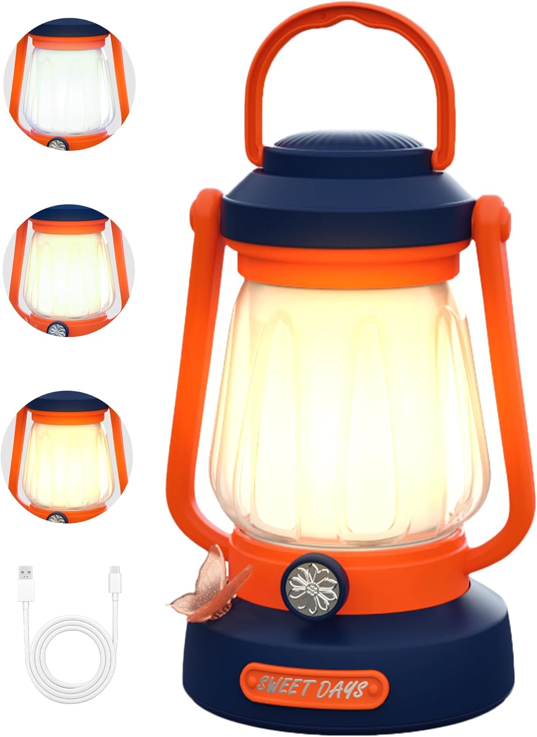 Kids Lantern with 4 Color Dimmable & USB-C Charging, Camping Lantern for Bedroom, Indoor Outdoor Adventures & Emergency Use Toddler Flashlight, Power Outages Camping Essentials for Kids (Orange)