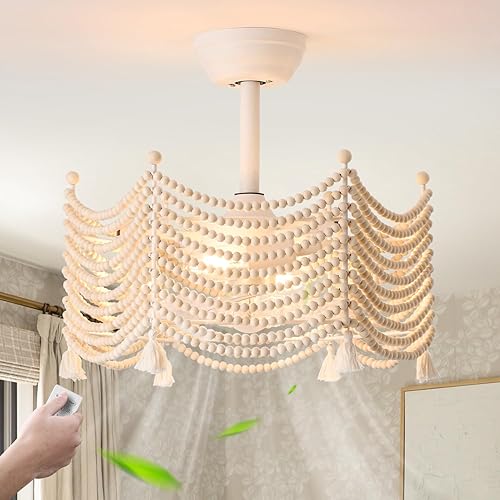 Miniatura 1 de shitougu Ventilador de techo bohemio de 20 pulgadas con luces, ventiladores de techo de cuentas de madera enjauladas con luz y control remoto,