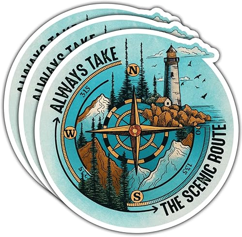 3 Pcs Always Take The Scenic Route Stickers, Waterproof Vinyl Decals for Laptop,