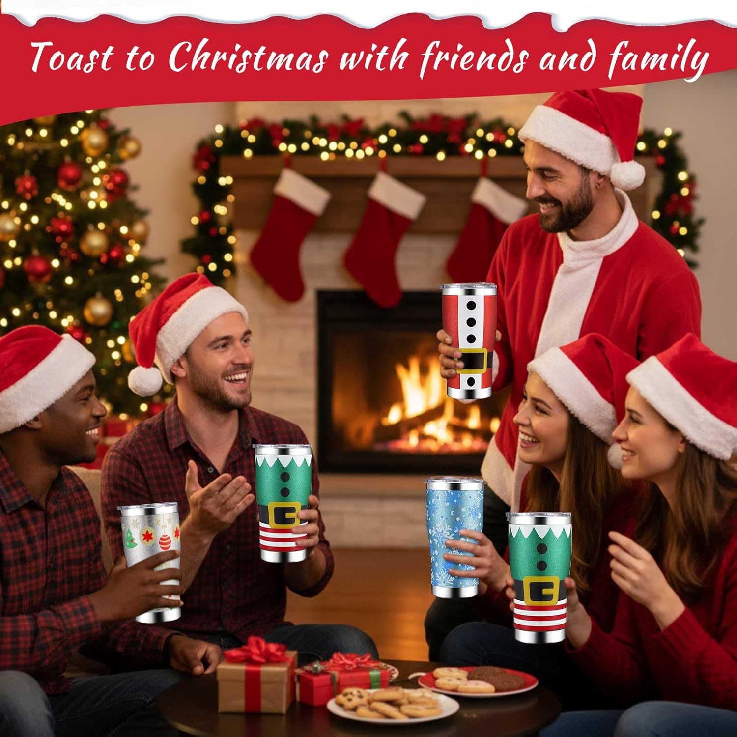 Sieral 4 Pack Christmas Glitter Tumbler Set 20oz Stainless Steel and Double Wall Insulated Travel Coffee Mug with Lid Straws and Brushes for Christmas Gift Friends - Image 6