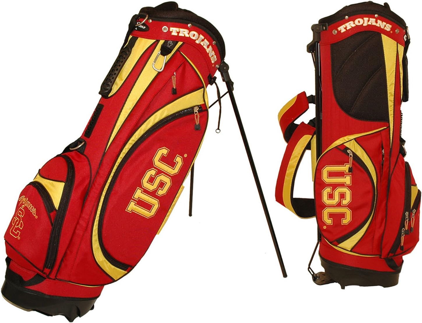 Team Golf NCAA USC Trojans Golf Bag with Stand, Lightweight, 7-way Top with Integrated Handle, Spring Action Stand, Cooler Pocket, Padded Strap, Umbrella Holder & Removable Rain Hood