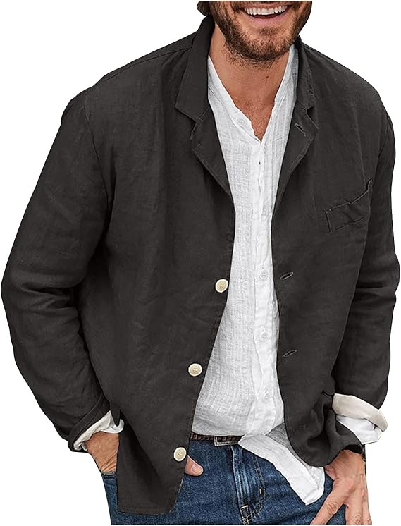 Kayeer Men's Linen Blazer Lightweight Casual Solid Button Linen Jacket