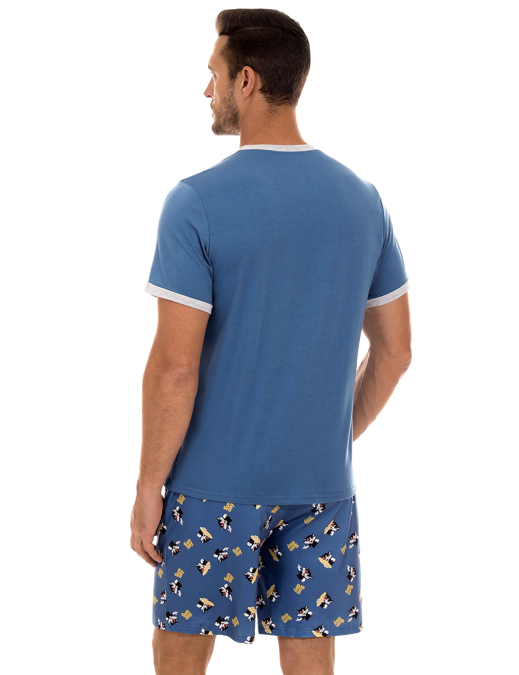 Demegimi Pijama Hombre Algodón Pijama de Verano Divertido Hombre Conjunto Pijama Hombre Verano Manga Corta Pijamas para Mangas Camiseta Cortas con Bolsillos