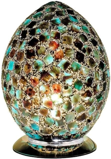 Britalia Green Tile Mosaic Glass Vintage Egg Table Lamp 30cm | Chrome Base | 1 x ES E27 Bulb Required (Not Included) | Study - Bedroom - Lounge | Desk Light