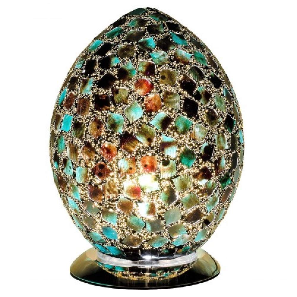 Britalia Green Tile Mosaic Glass Vintage Egg Table Lamp 30cm | Chrome Base | 1 x ES E27 Bulb Required (Not Included) | Study - Bedroom - Lounge | Desk Light
