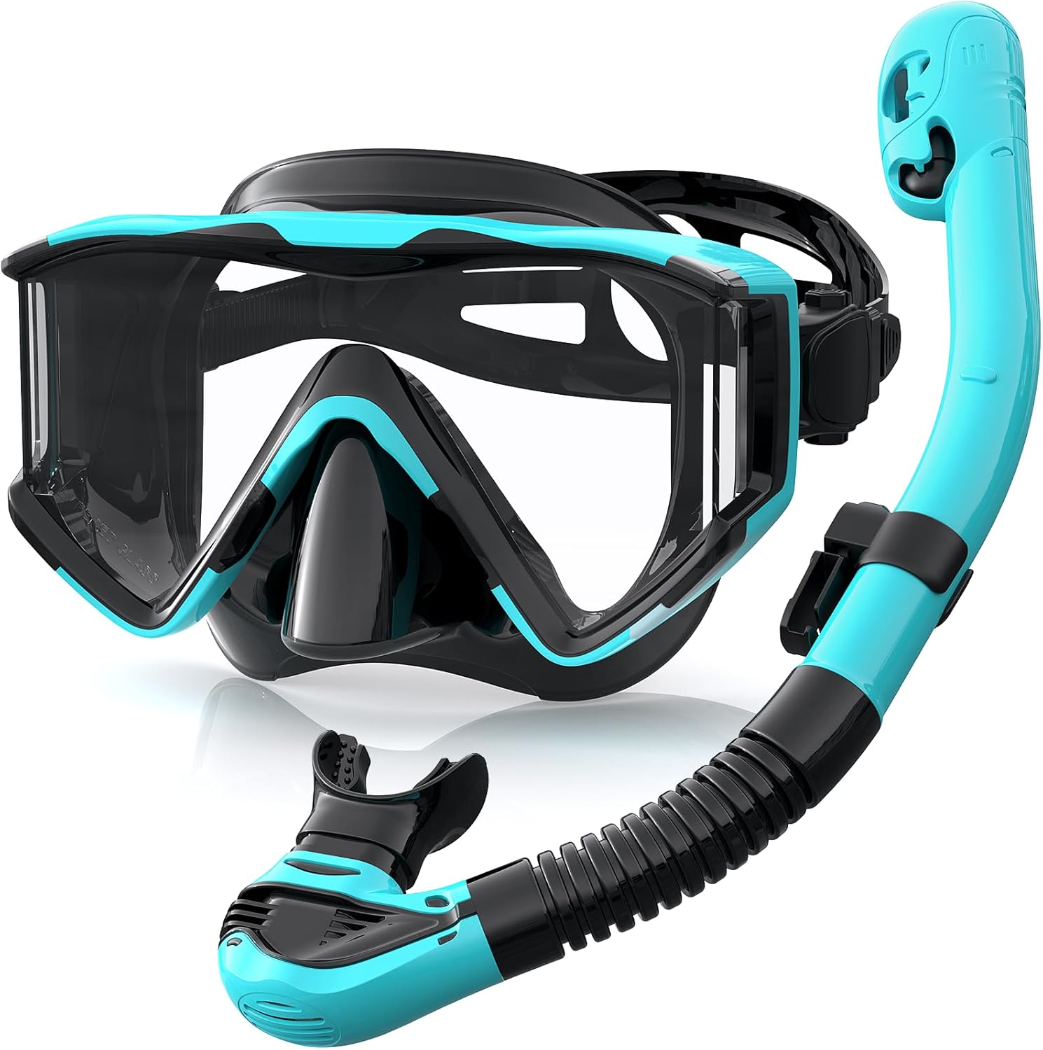 Greatever Snorkel Set Pano 3 Window Snorkel Mask Adult, Panoramic Wide View, Anti-Fog Scuba Diving Mask, Anti-Leak Snorkel Goggles Dry Top Snorkel, Professional Snorkeling Gear for Adults