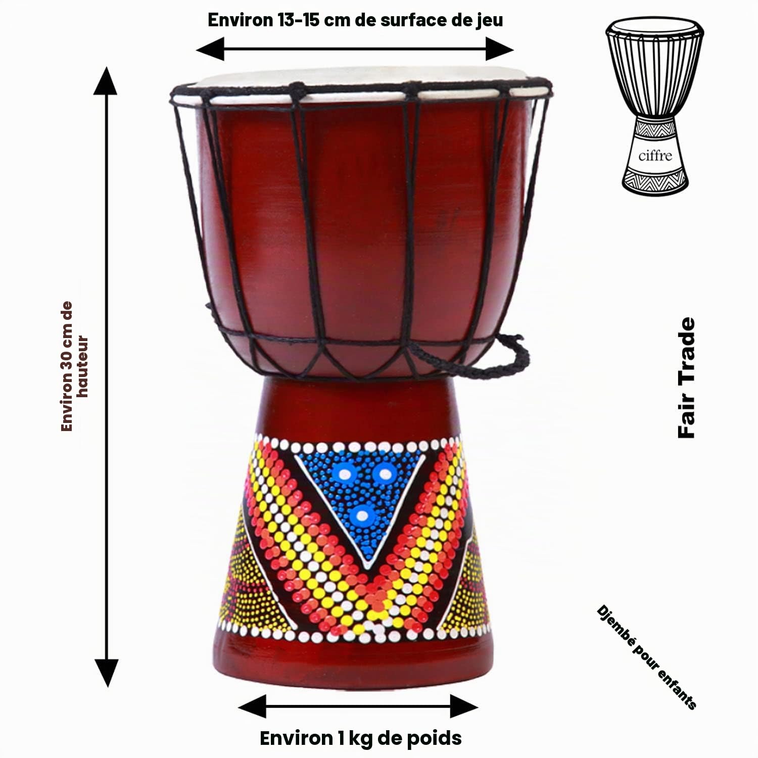 Djembe drum Bongo drum Hand drum Bush drum Percussion Kinder Fair Trade 30cm