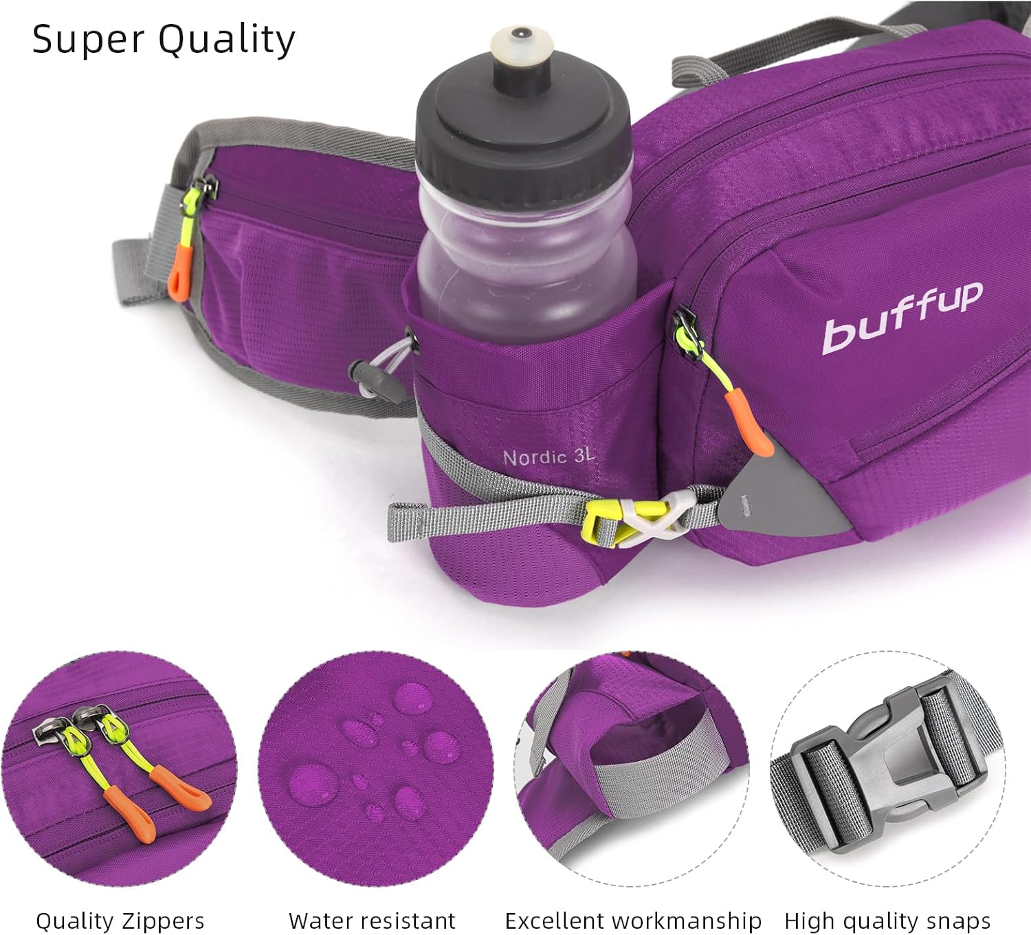 Lightweight Sports Fanny Pack with Bottle Holder,Waist Pack for Hiking,Running,Cycling & Outdoor Adventures (Purple)