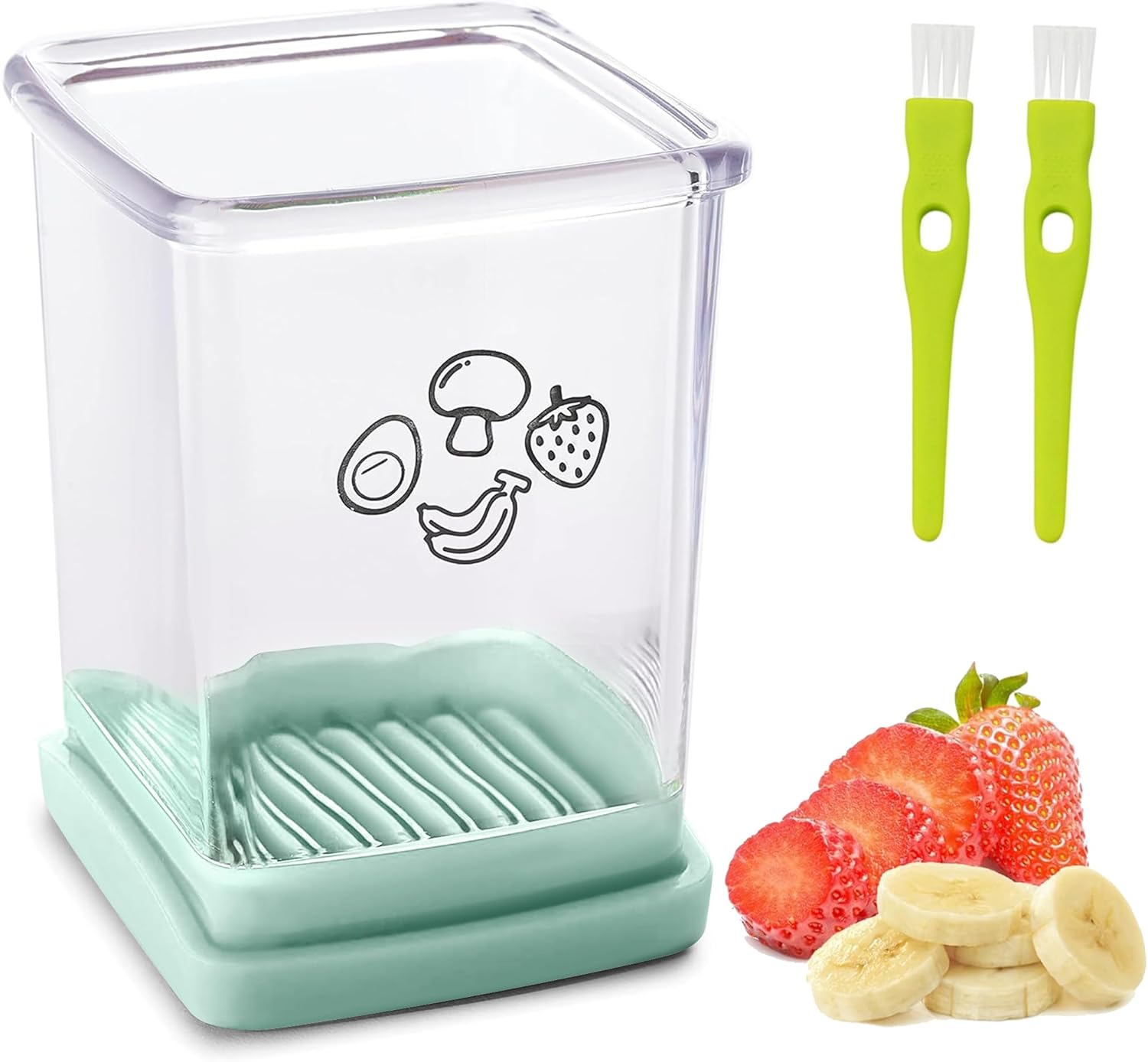 Cup Slicer, Stainless Steel Strawberry & Banana Slicer, Speed Fruit Cutter with Push Plate, Quickly Making Salad, Must Have Kitchen Gadget (Cyan) Cup Slicer, Stainless Steel Strawberry & Banana Slicer, Speed Fruit Cutter with Push Plate, Quickly Making Salad, Must Have Kitchen Gadget (Cyan)