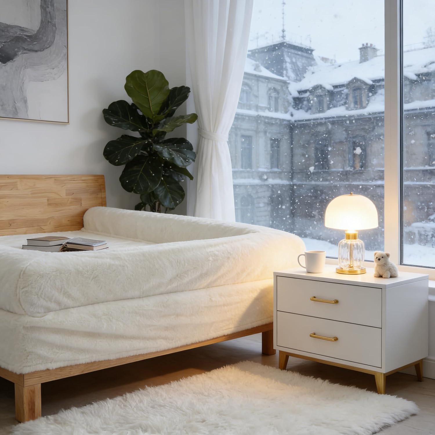 Bed Sheet with Border – The World’s First Bordered Bed Sheet, Padded Zippered Edges for Cozy, Secure Sleep, Breathable, Machine Washable, Easy Setup (Faux Rabbit Fur Bed Sheet, Queen: 80"x60")