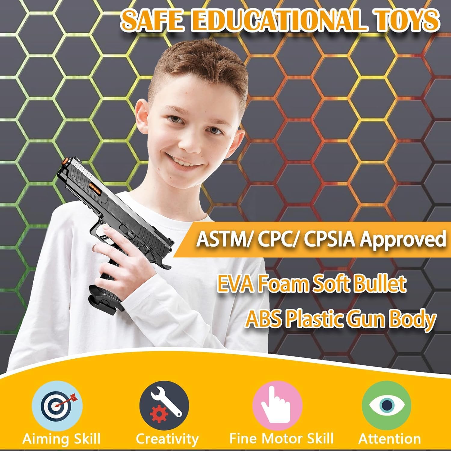 Shell Ejecting Toy Gun, Semi Automatic Toy Gun with Soft Bullets, Educational Model Toy Pistols for Outdoor Shooting Game, for Kids Boys Girls Ages 8-12 (Black) - Image 2