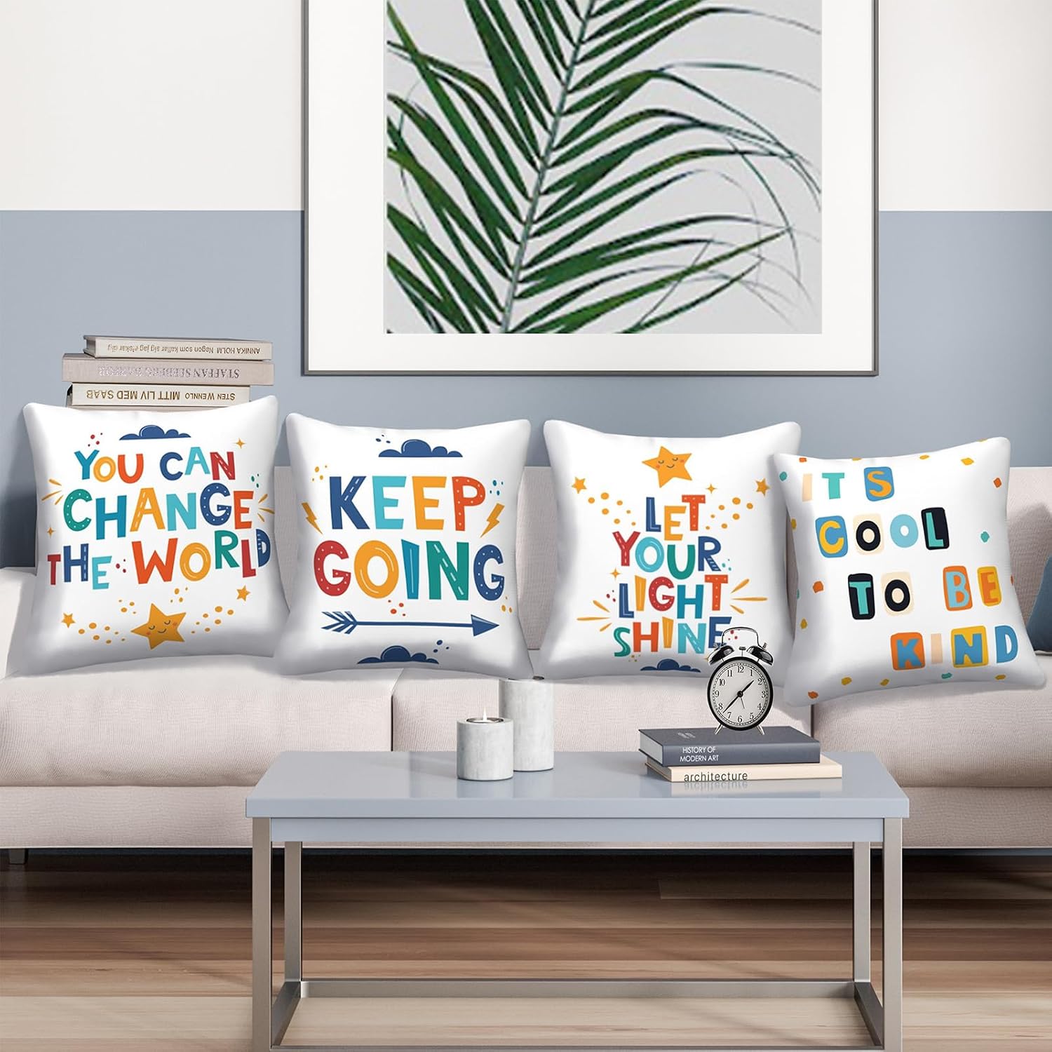 Classroom Throw Pillow Covers 18x18 inch Set of 4 Motivation Inspiration Quotes Pillow Cases Children Reading Decorative Cushion Covers for Kids Boys Girls