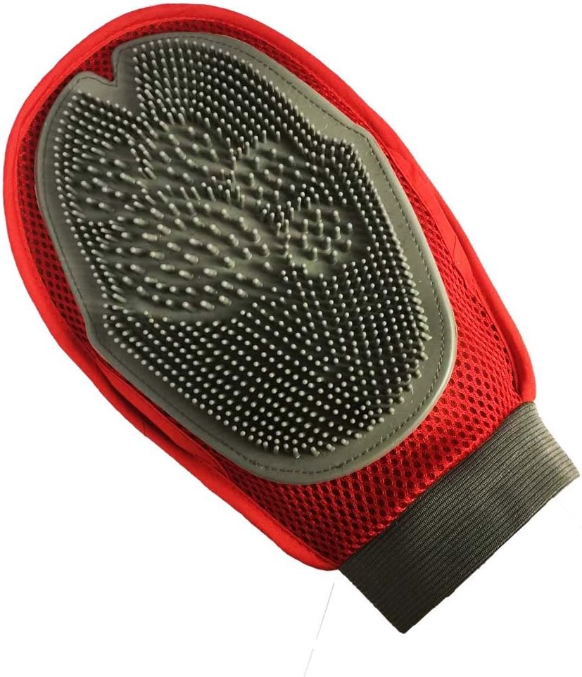 Pet Dog Cat Grooming Massage Glove Brush - Right & Left Handed Fit-Red
