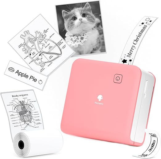 Phomemo Sticker Printer- Print Pods M02 Pro 300dpi Mini Printer Pocket Phone Machine Mini Photo Maker Thermal Machine for Study Notes, Organization, Art Creation, Gift, Pink