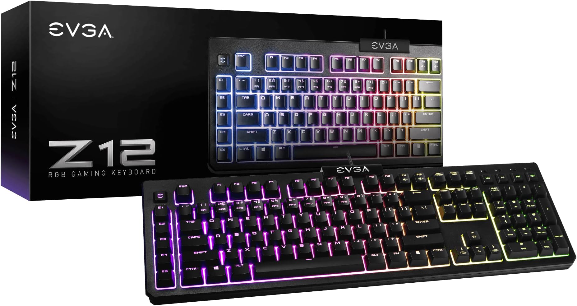 EVGA Z12 RGB Gaming Keyboard, RGB Backlit LED, 5 Programmable Macro Keys, Dedicated Media Keys, Water Resistant, 834-W0-12US-KR, Black