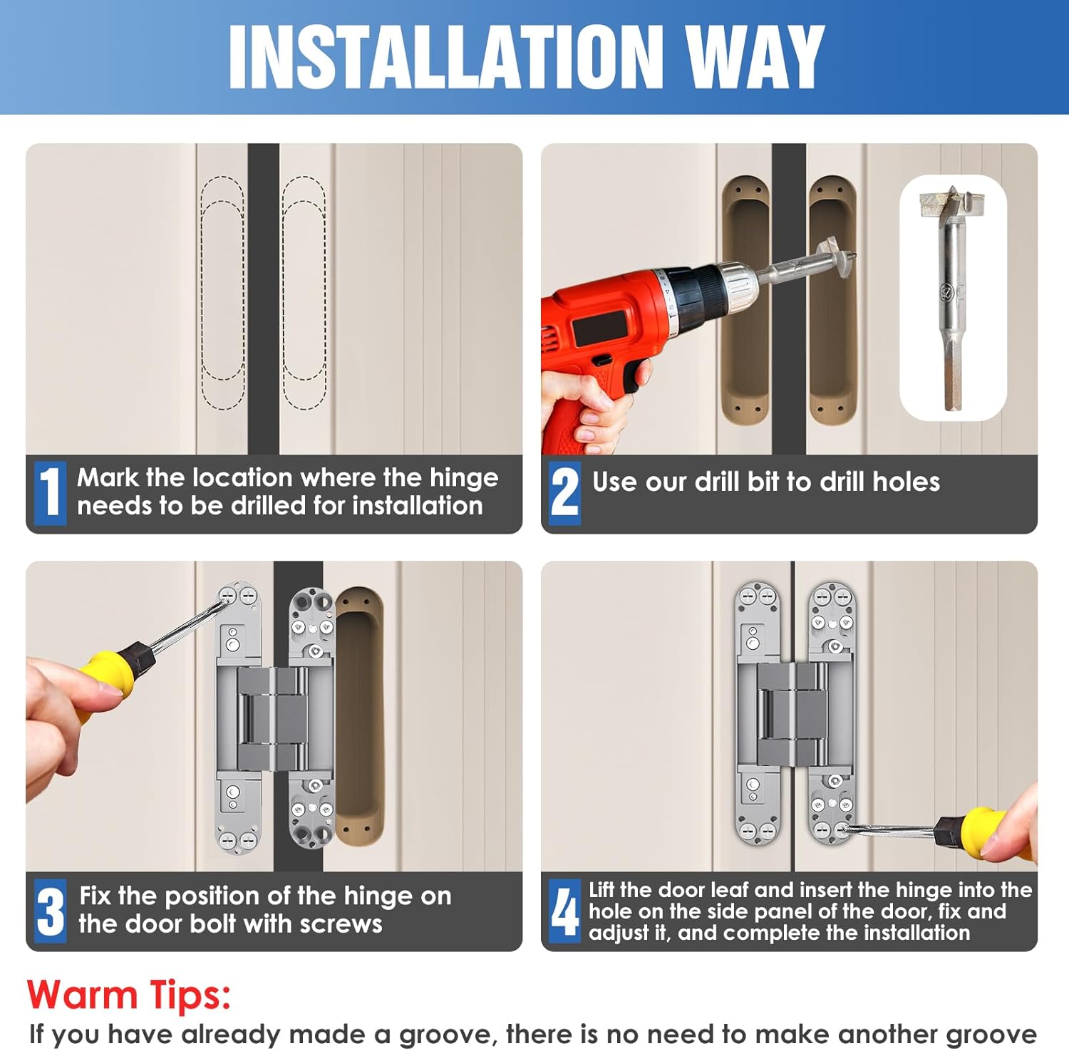 6" Hidden Door Hinge,Invisible Door,Hidden Door Hinges for Secret Door 3-Way Adjustable Butt 6 x 2.5 x 1 (2PCS) (Silver, 6 inches)