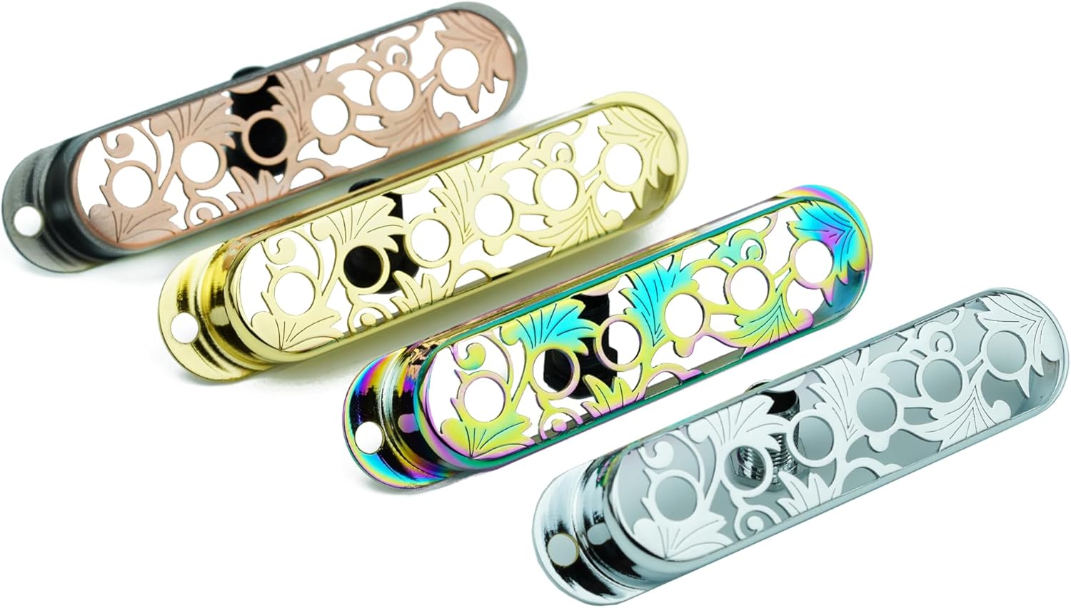 Guyker 3Pcs Single Coil Guitar Pickup Covers (52mm Pole Spacing), Copper Hollow Out Style Pickup Mounting Ring Set Guitar Accessories Replacement Part (PS006, Chameleon Rainbow)