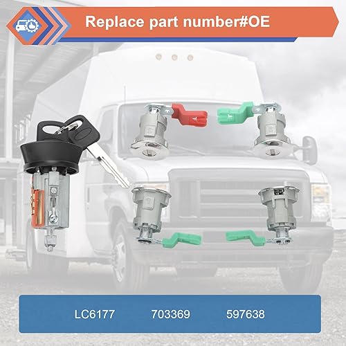 Miniatura 2 de Cilindro de bloqueo de puerta de cilindro de encendido compatible con Ford Vehicle E150 1997-2018, furgoneta E250, furgoneta E350, camioneta