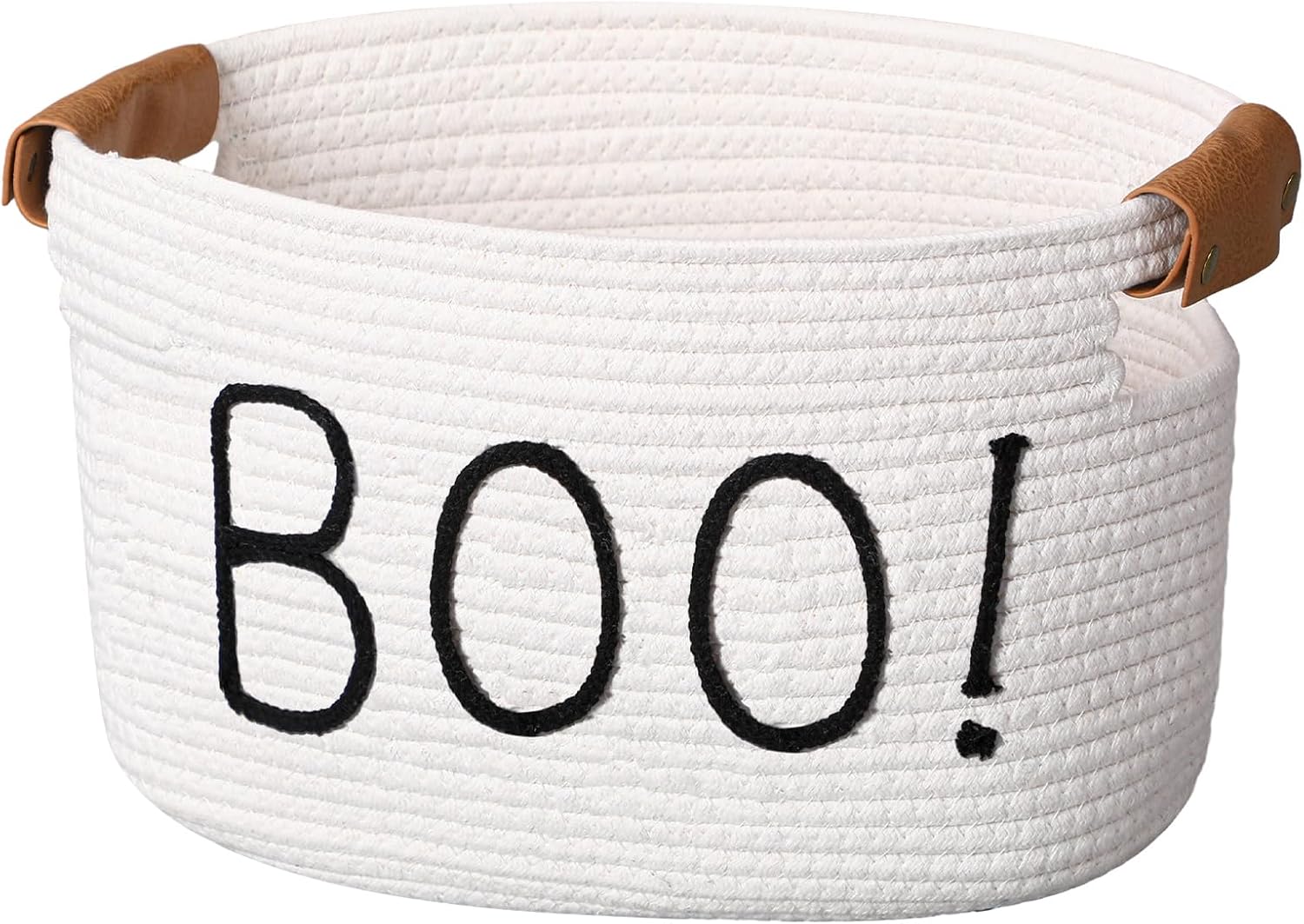 Meanplan Halloween Boo Basket with Handles, Funny Halloween Cotton Rope Ghost Spooky Basket Gifts Stuffers Storage for Women Her Adults Baby, 15 x 10 x 9 Inch