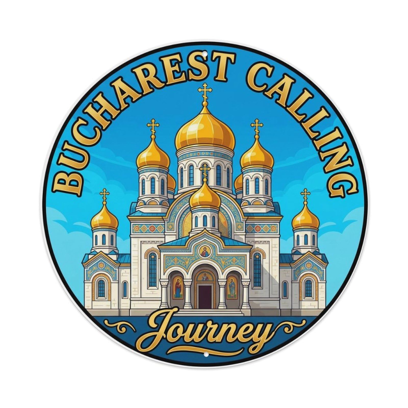 Vintage Travel Romanian Cathedral Journey Metal Tin Sign