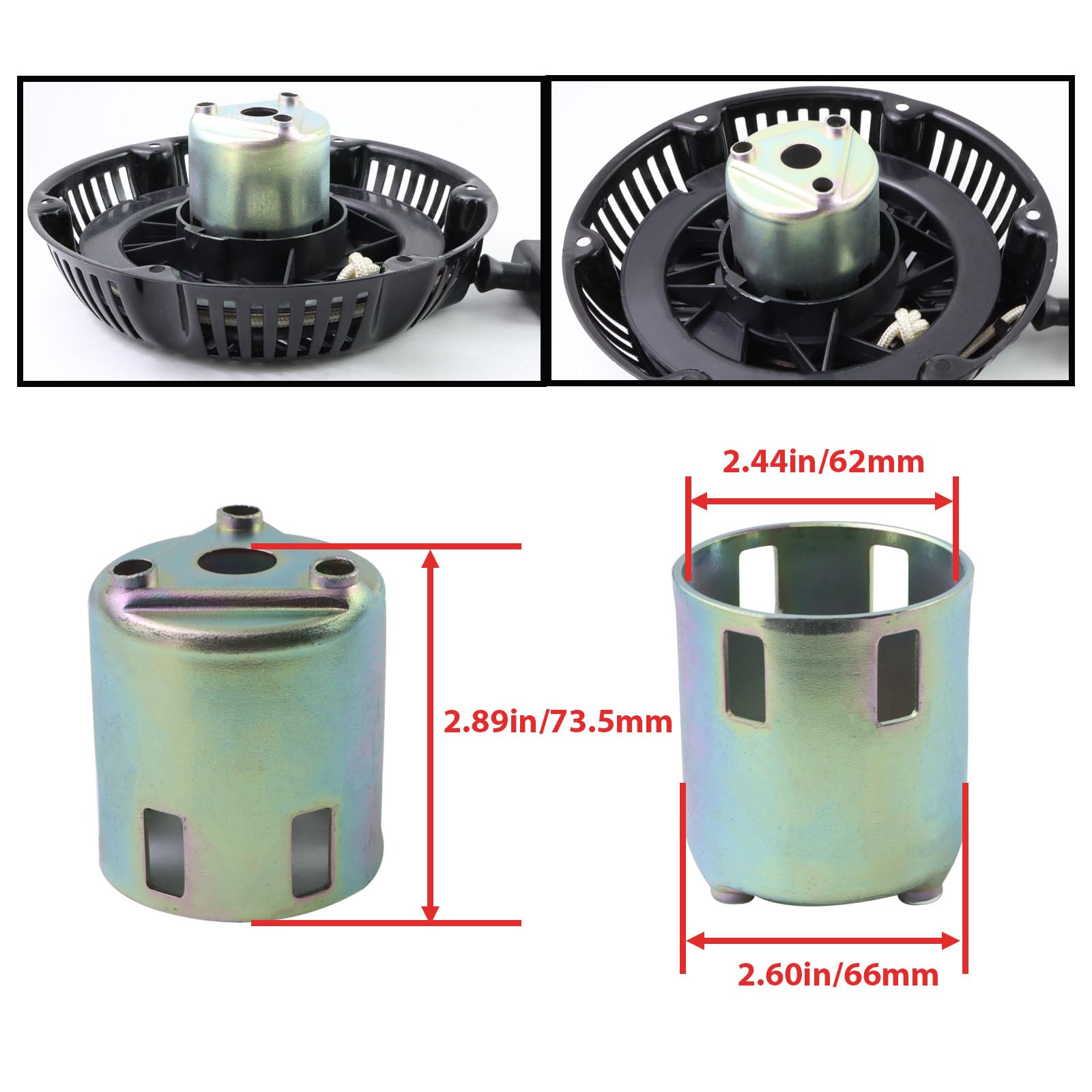 WOTIAN Recoil Starter 797747 Briggs and Stratton - Conjunto de arranque para generador de 420 cc, color negro, 6 agujeros con cuerda de 160 cm