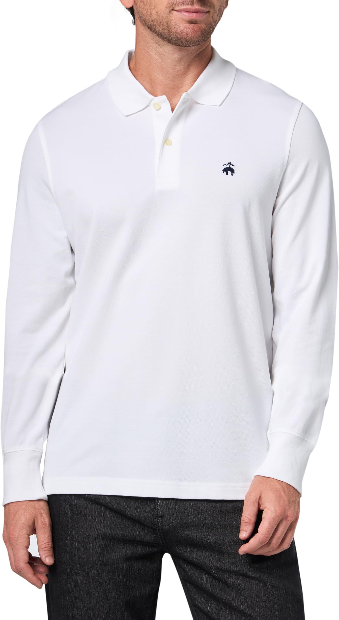 Men's Long Sleeve Supima Cotton Pique Stretch Logo Polo Shirt