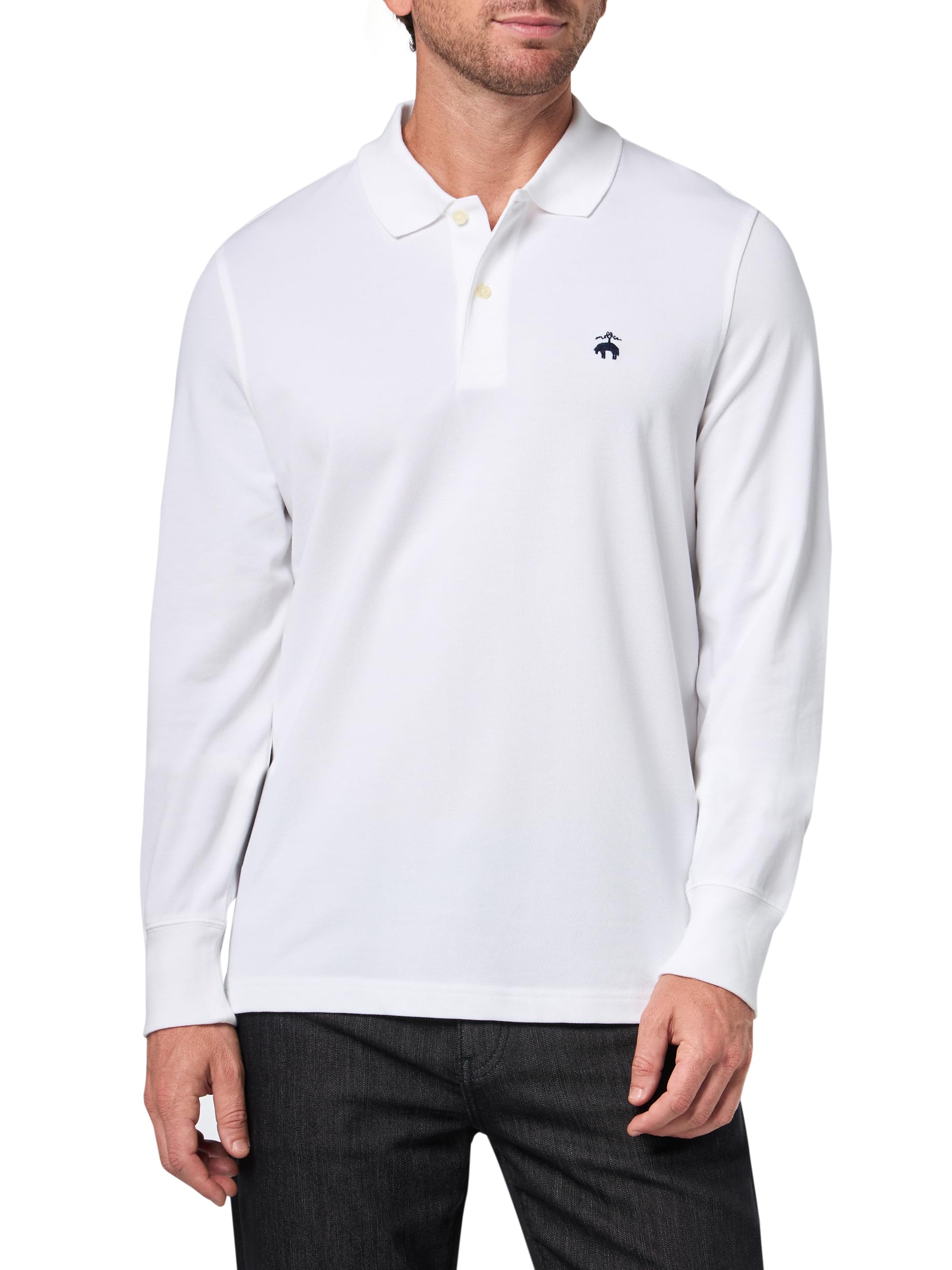 Men's Long Sleeve Supima Cotton Pique Stretch Logo Polo Shirt