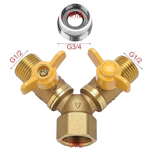 Miniatura 5 de Fdit Adaptador de grifo G12 de 2 vías con interruptor de válvula de cobre, separador de agua, conector de grifo para lavadora