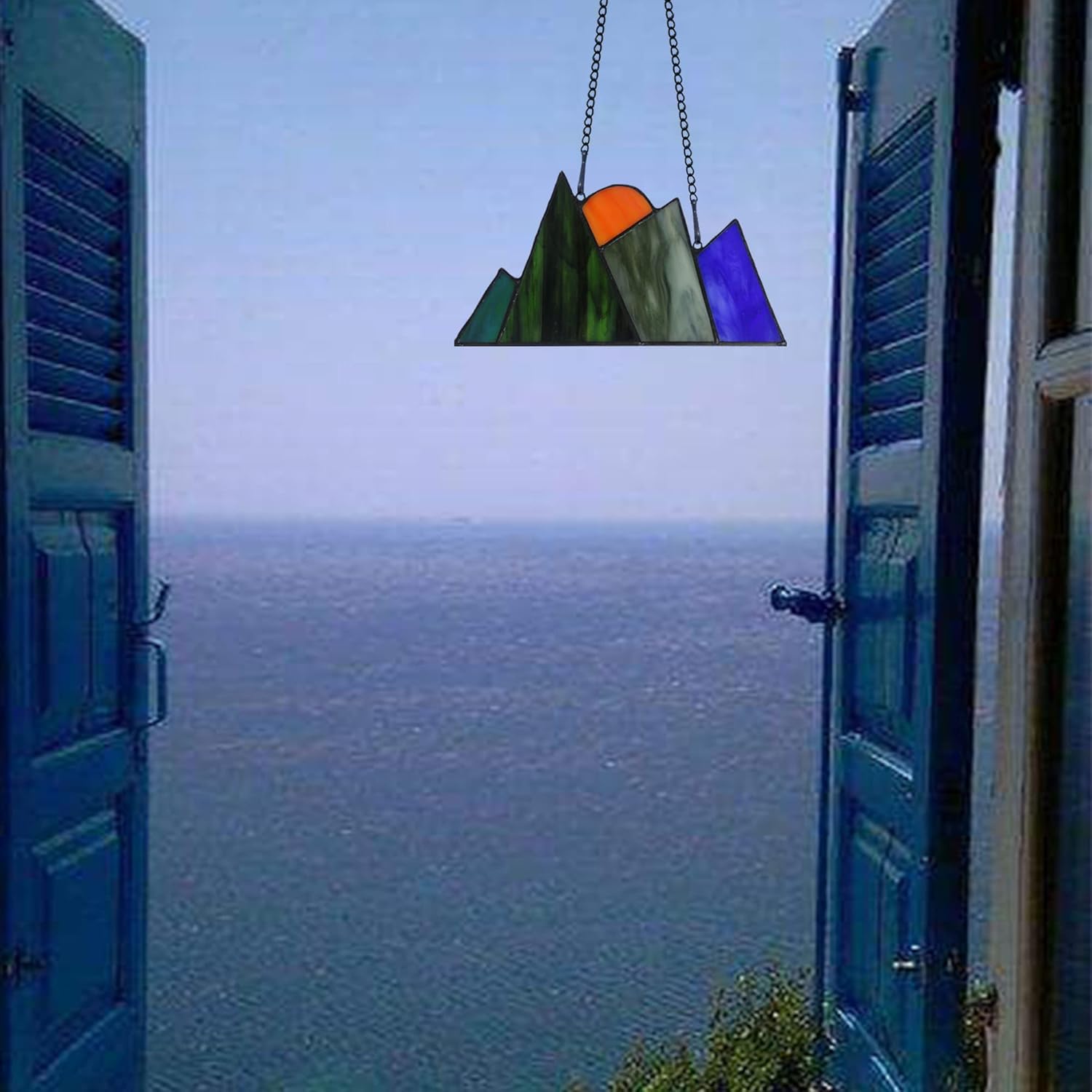 HAOSUM Rocky Mountain Stained Glass Window Hangings ，Stained Glass Panel Smokey Mountains Ornament Gift for Mom 4×7 INCH (Rocky Mountain) : Home & Kitchen