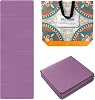 Foldable Yoga Mat for Women -Non Slip Exercise Mat with Stretch Strap, 72 L x 24 W x 0.24 Inch Travel Yoga Mats Set for Home/Gym, Ideal for Yoga, Pilates & Fitness Purple