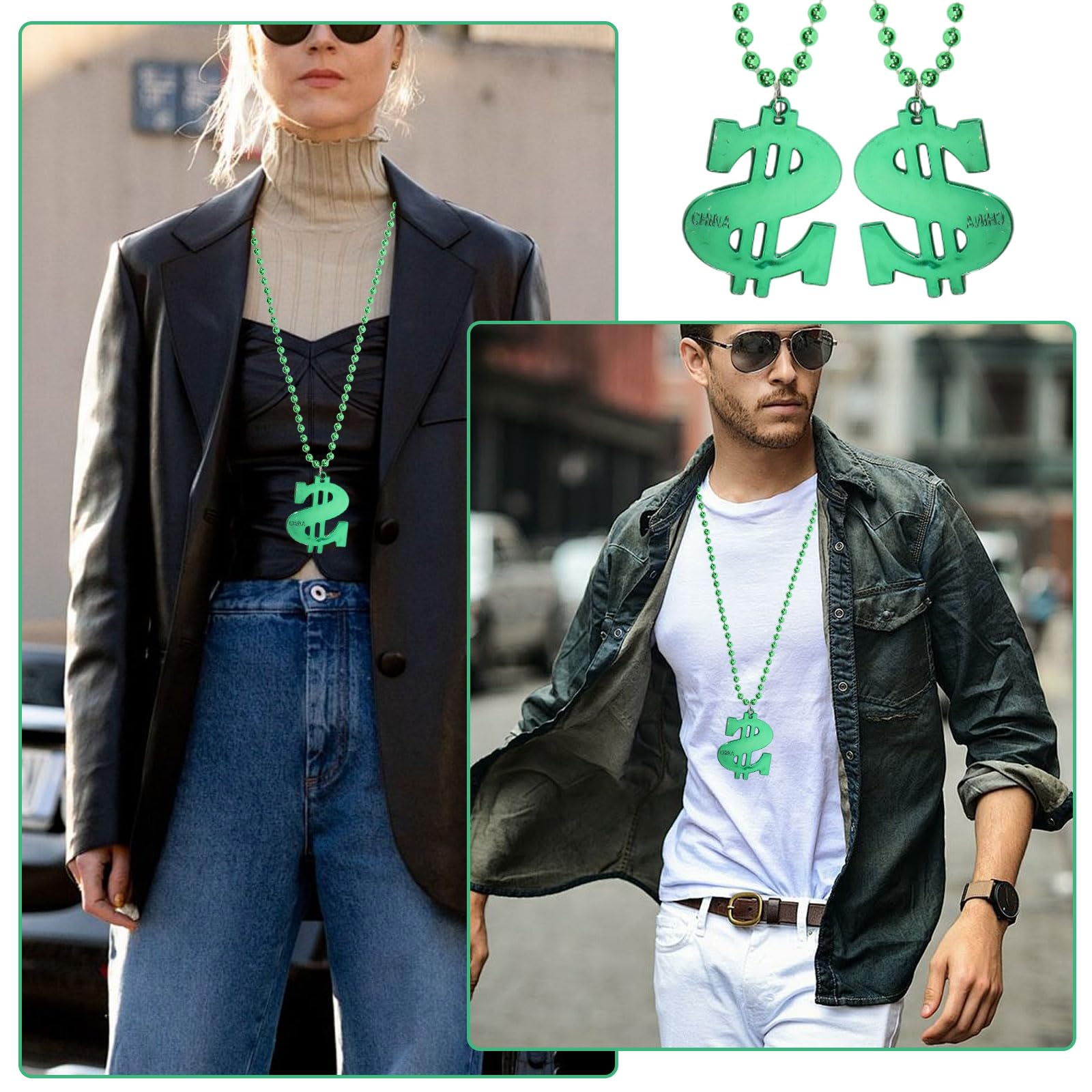 CHGCRAFT Collier Pendentif Dollar (48 pièce) Idéal pour les Anniversaires et les Soirées Hip Hop Verte