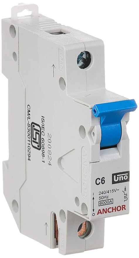 Anchor by Panasonic UNO 6 Amp C Curve Sinlge Pole MCB | 6kA MCB | Single Pole MCB | MCB 6 Amp (99001-2)