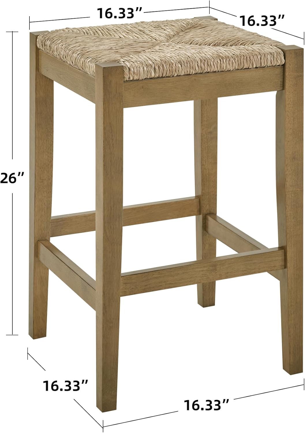 DUHOME 26-Inch Backless Seagrass Counter Stools Set of 2,Handwoven with Natural Fibers&Solid Natural Wood Legs Woven Rattan Rope Bar Stools for Kitchen Island,Dining Room,Natural