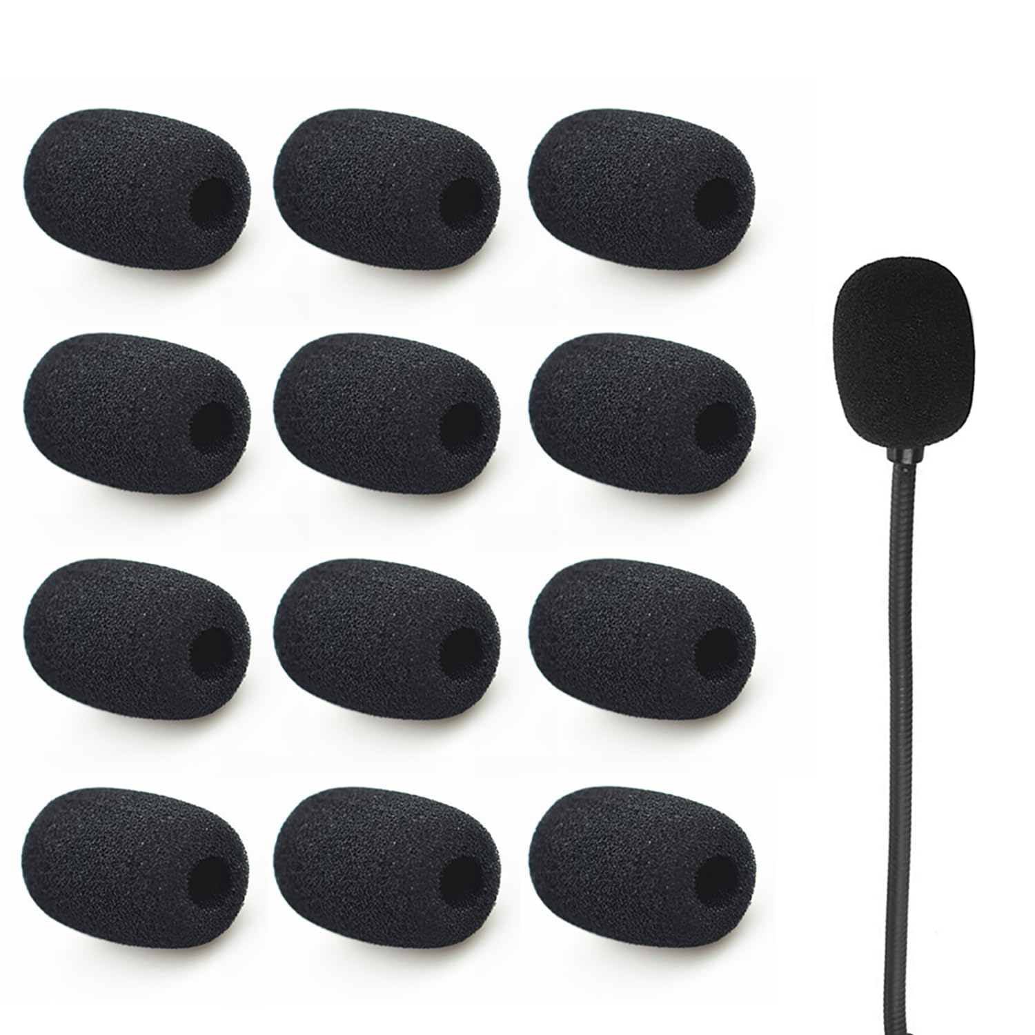 12 Bonnettes pour Micro-cravates, Mini Microphone Casque Pare-brise, Protecteur de Microphone Noir