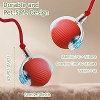 Vista 3 de Interactive Cat Toys for Indoor Cats, 2026 New Motion Activated Cat Balls with 360° Smart Automatic Rolling Moving for Bored Pet Cats Dogs (Red)