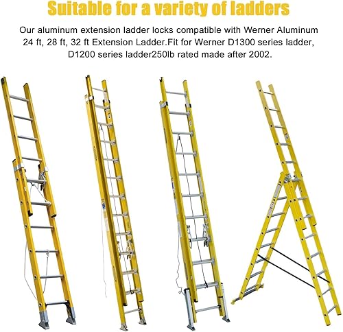 Miniatura 5 de Werner - Escalera de aluminio modelo 28-11 - Kit de bloqueo de escalera de extensión de 24 pies, 28 pies y 32 pies
